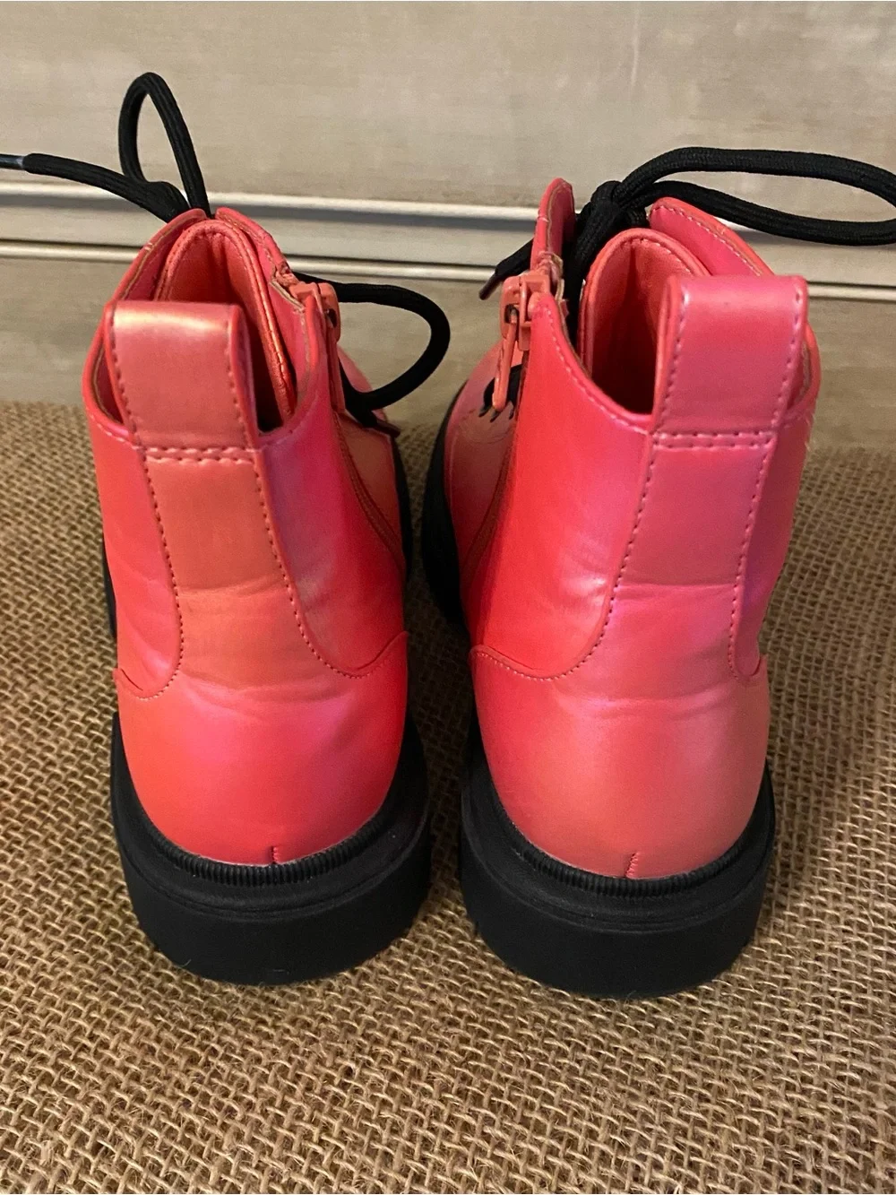 Girls ART CLASS Pink Iridescent Lace Up Zipper Boots Size 3